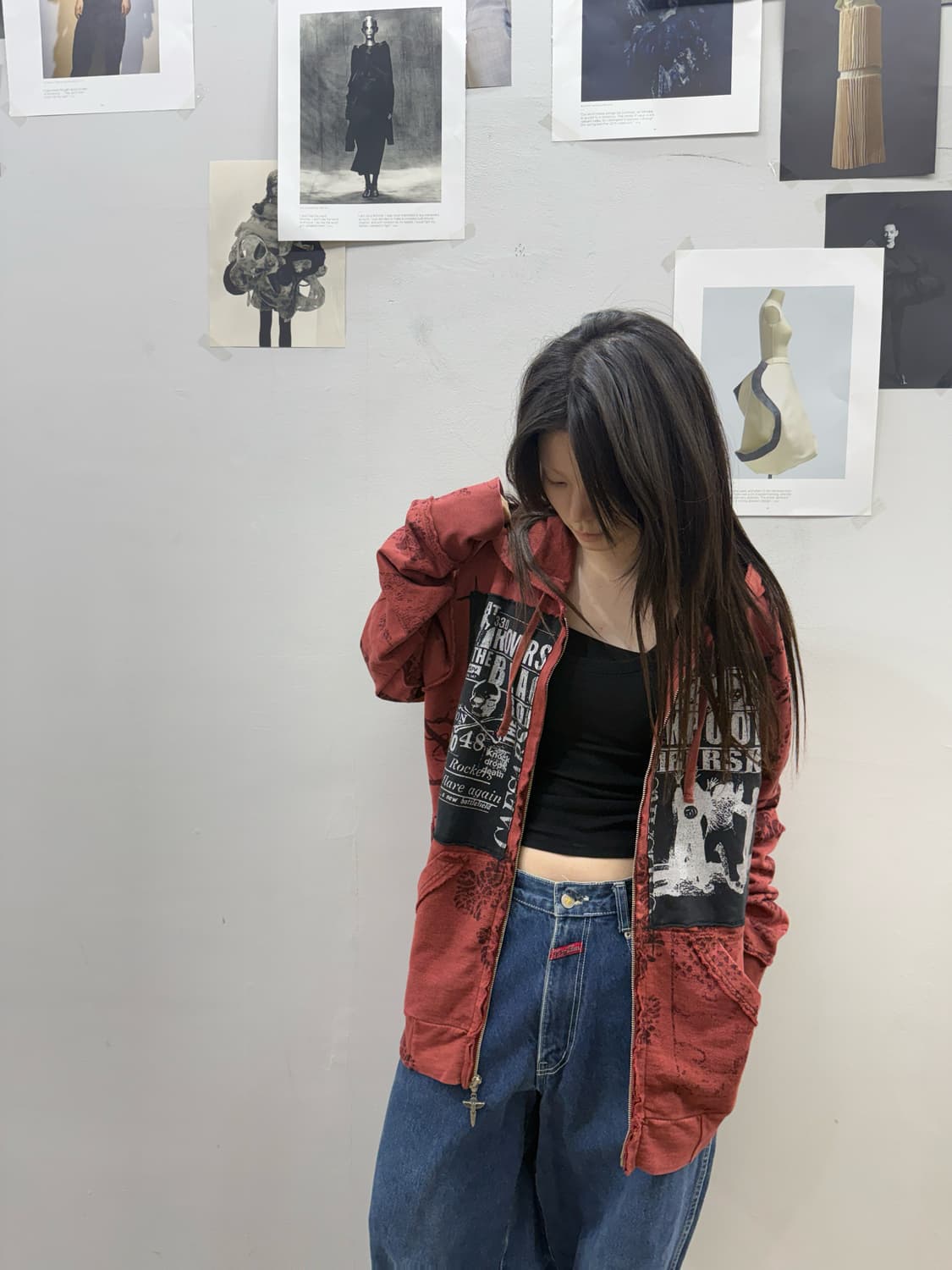 셀비지 버건디 그런지 후드집업 상품이미지6