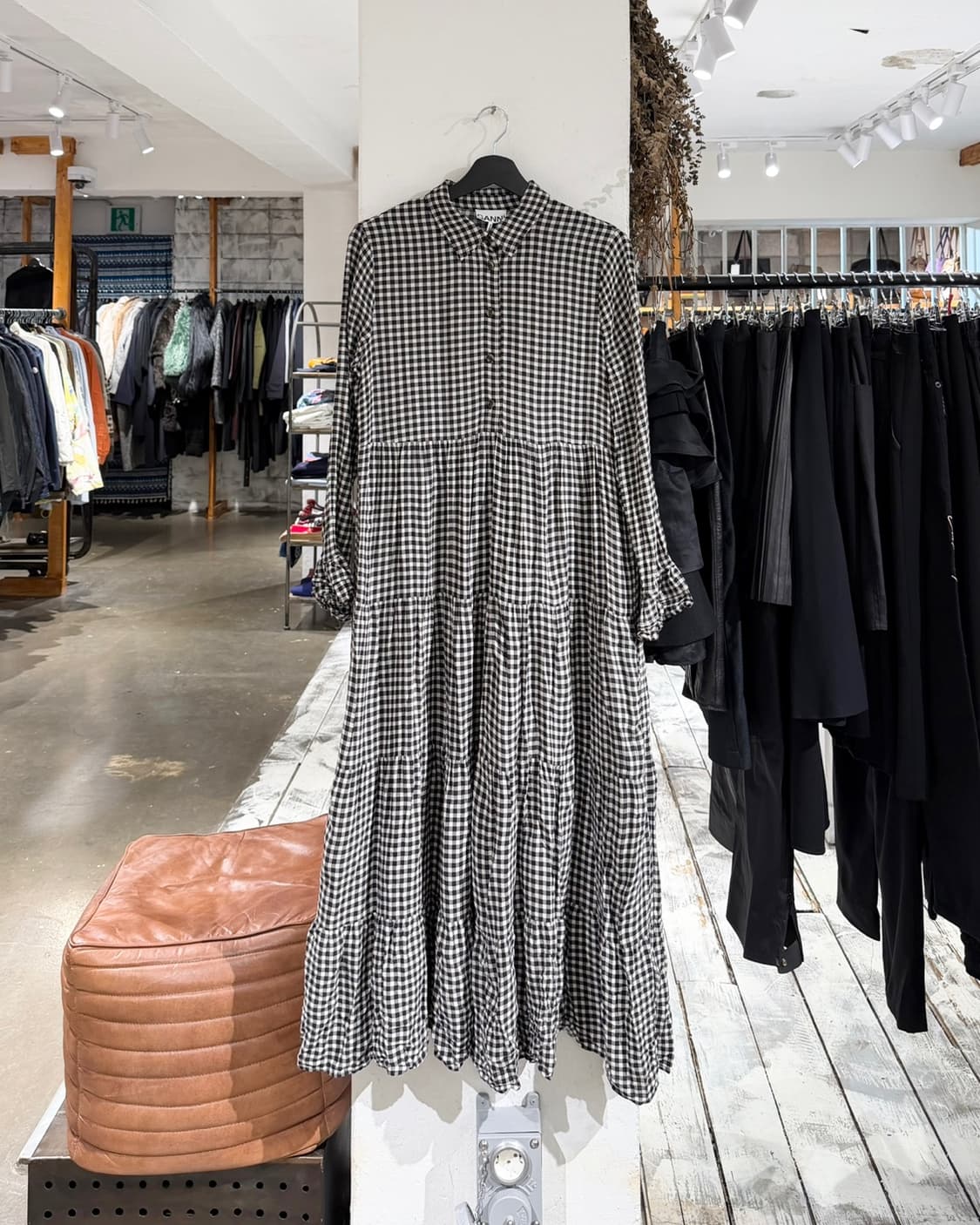 가니 깅엄 체크 프린티드 크레페 레이어 맥시 스커트 상품이미지1