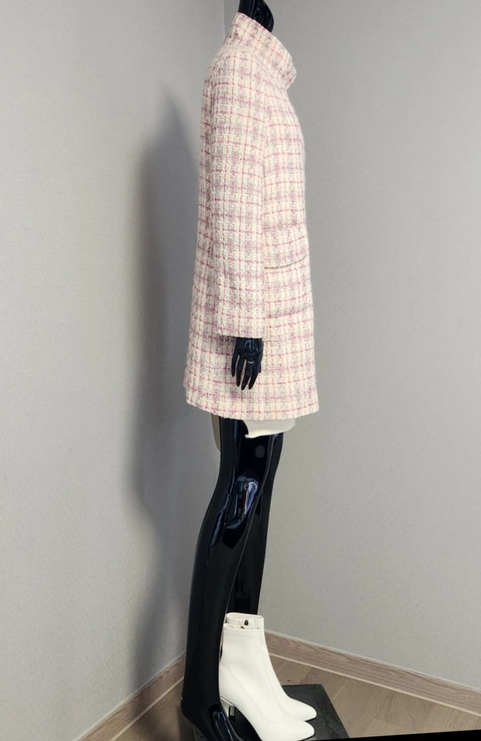 핑크체크 트위드 롱자켓  상품이미지3
