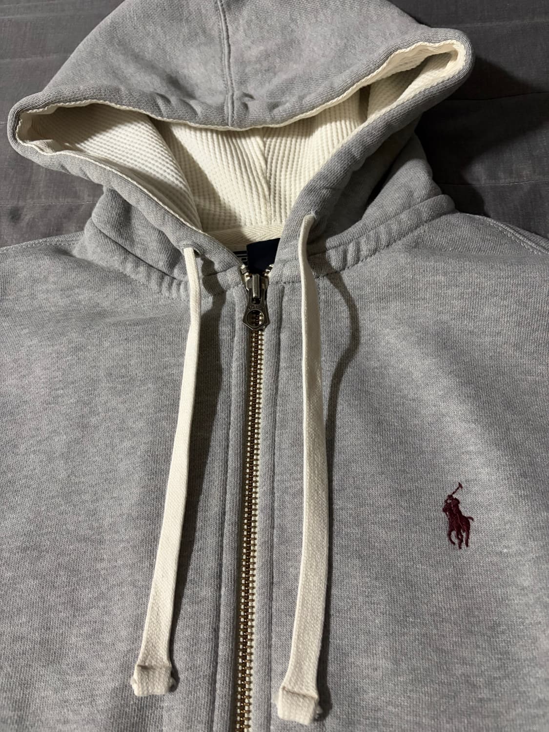 정품)폴로 와플 후드집업 그레이 브라운 상품이미지1