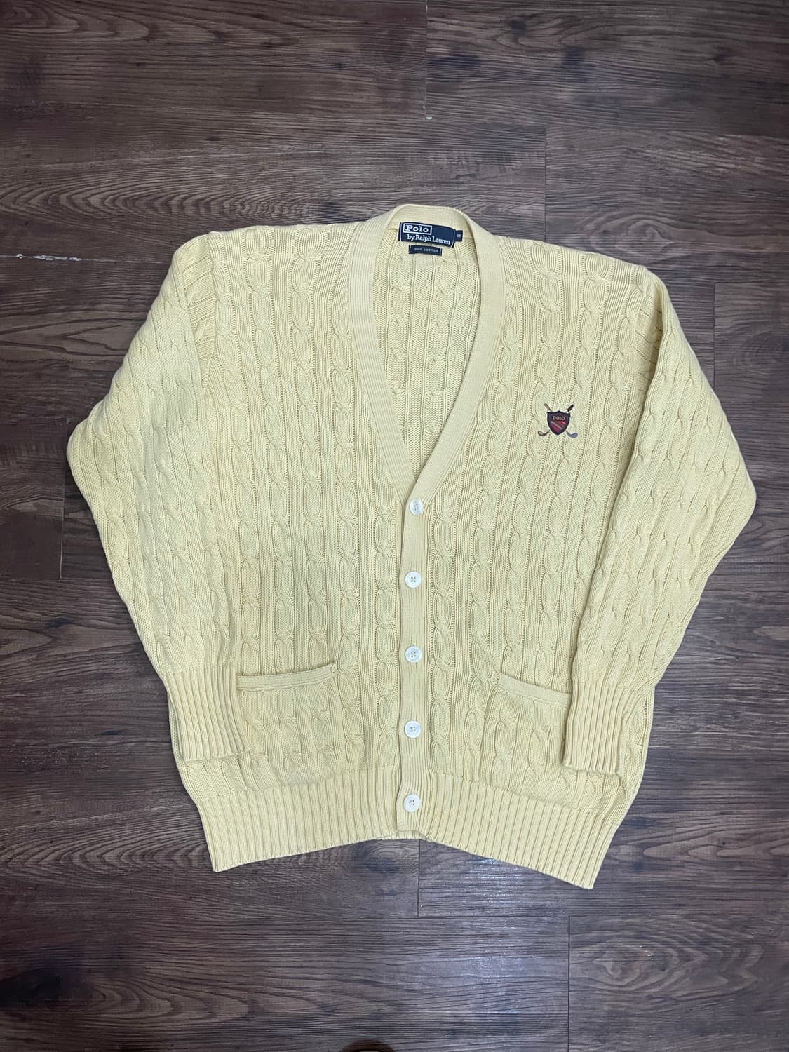 90s 폴로 일경물산 코튼 케이블 가디건 옐로우 상품이미지3