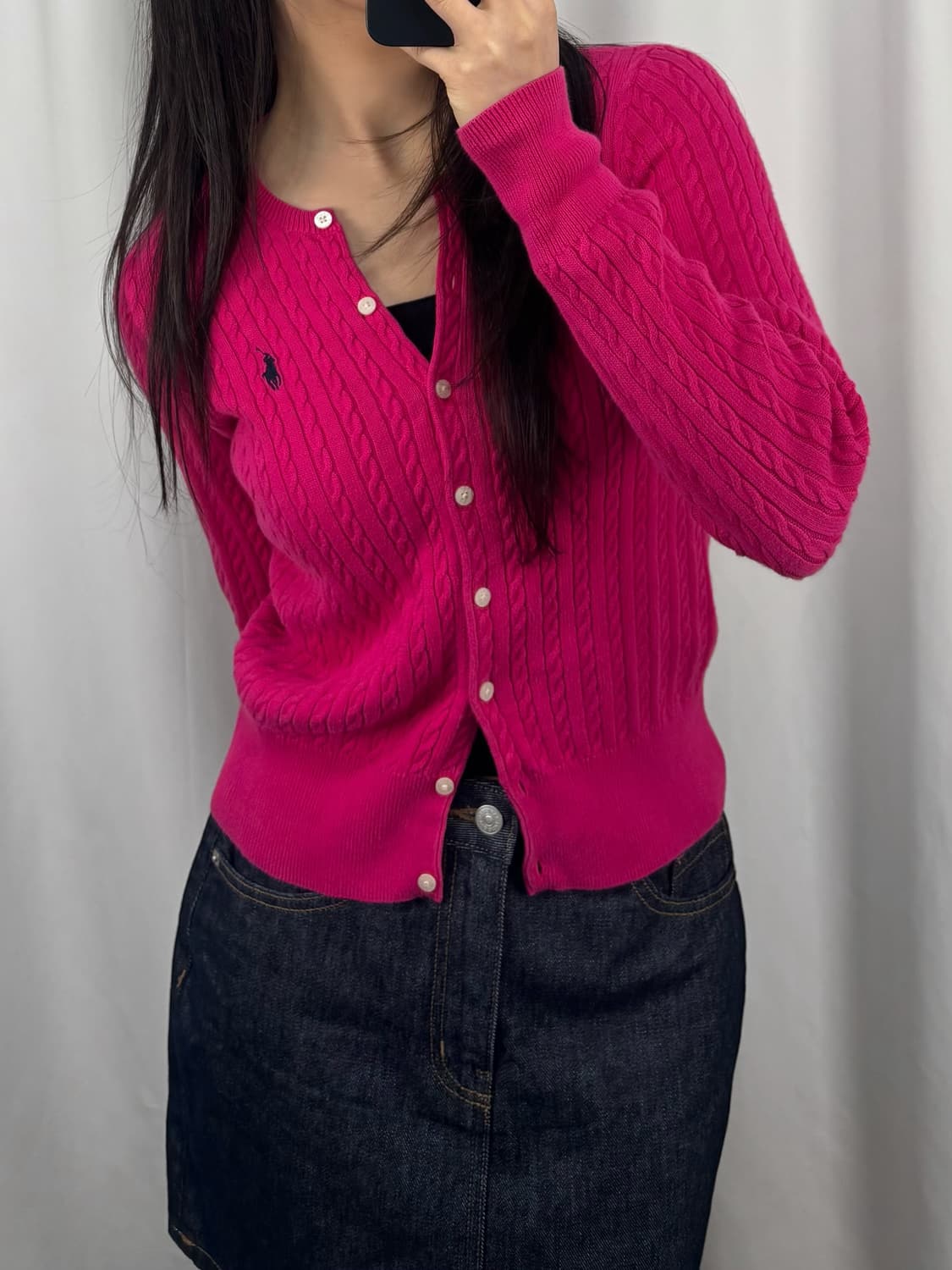 폴로 핑크 꽈배기 니트 가디건 상품이미지1