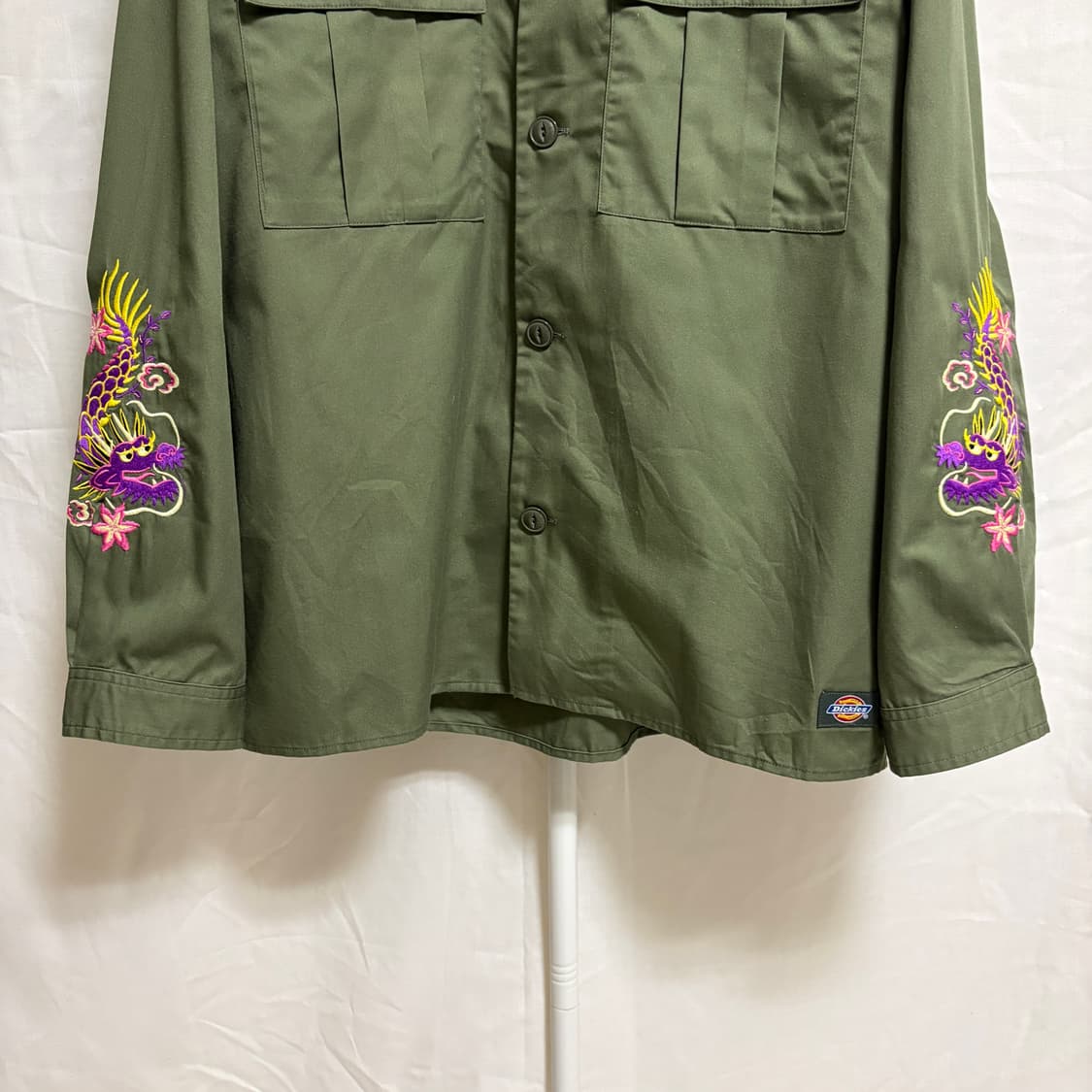 디키즈 오리엔탈 드래곤 자수 워크셔츠 / 카키, M 상품이미지3