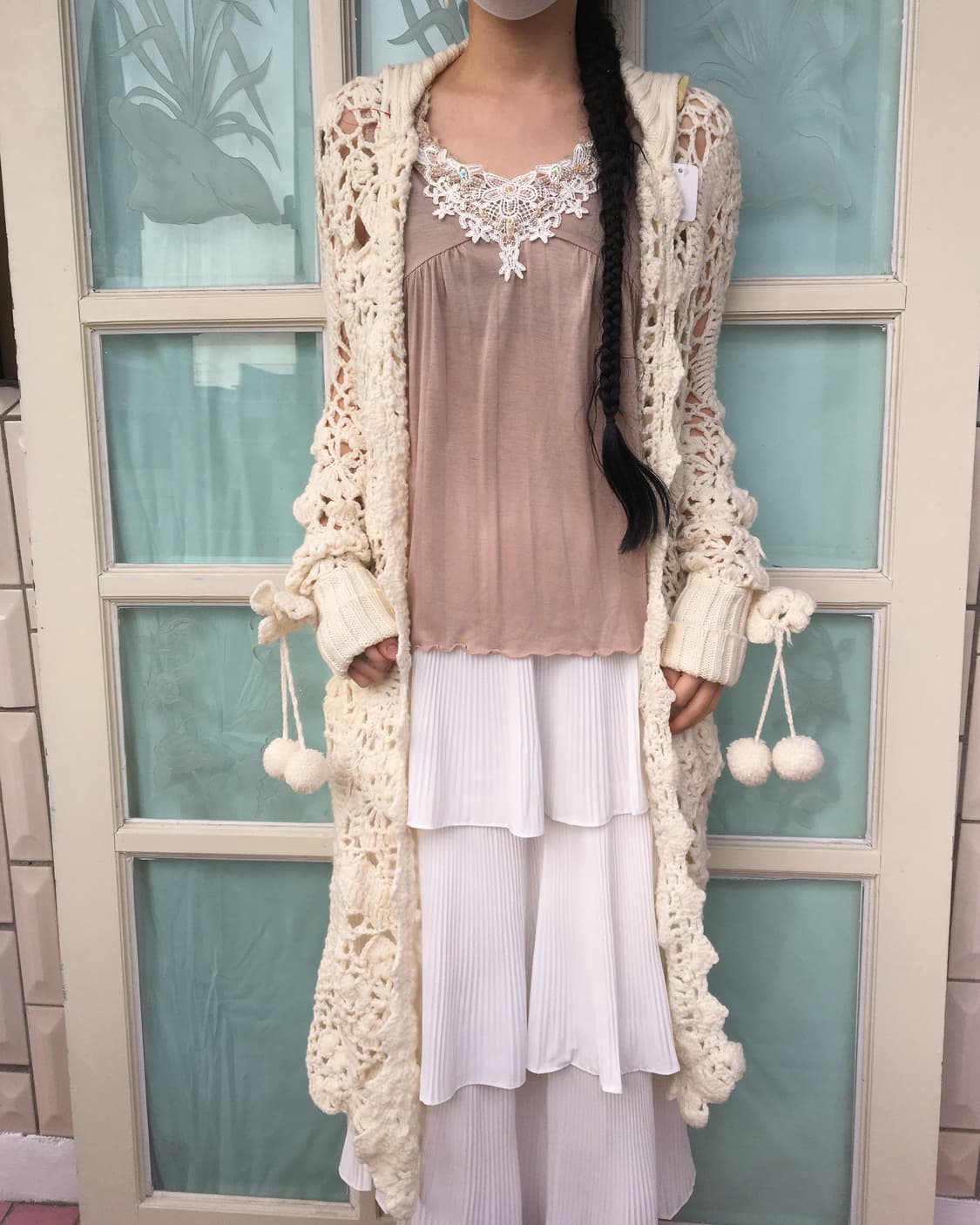 High neck crochet woolen knit cardigan 상품이미지7