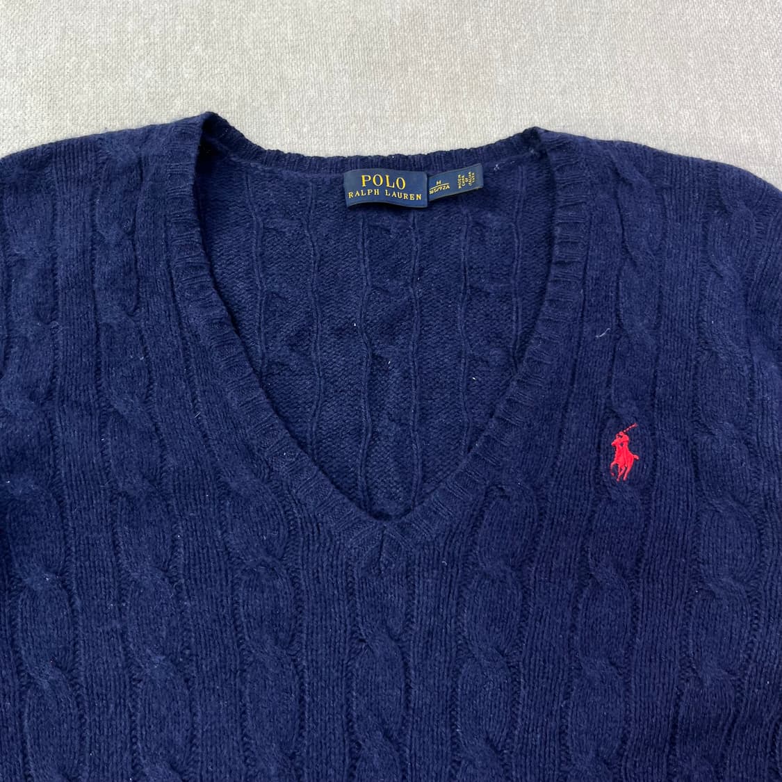 W 95 폴로랄프로렌 캐시미어 꽈배기 브이넥 네이비 니트 상품이미지2