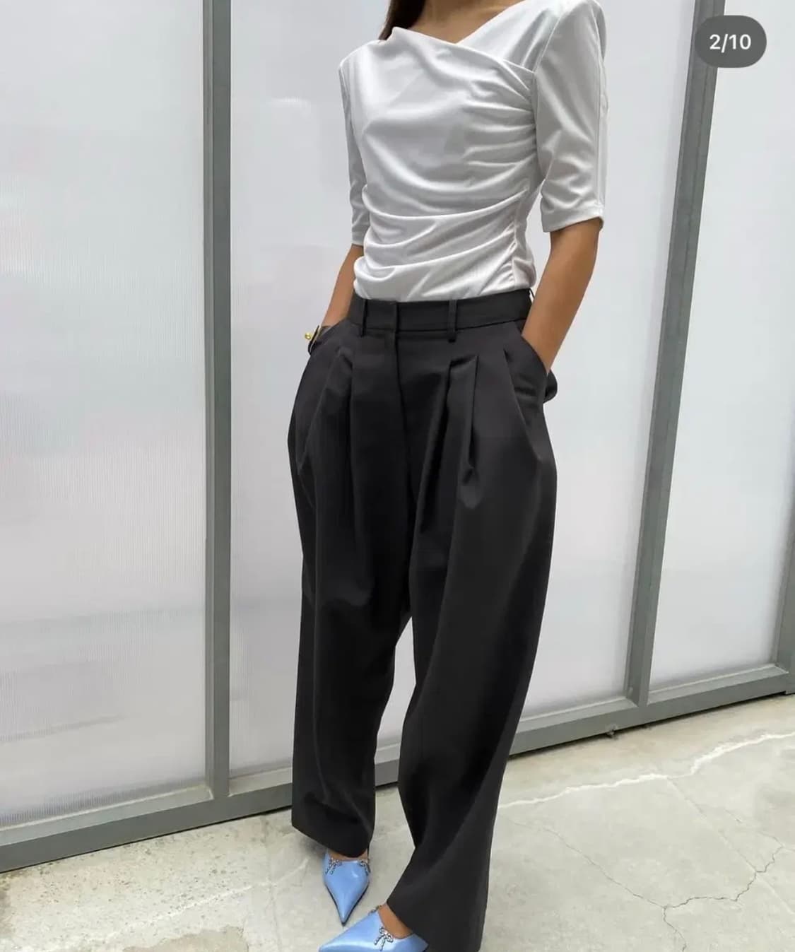 드래곤블루스 에시메트릭 셔링 탑 화이트 상품이미지1