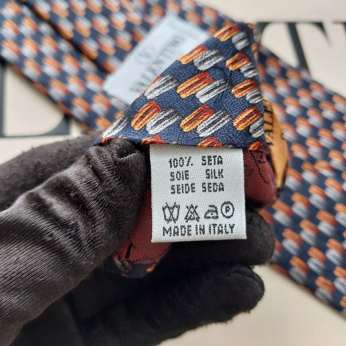 발렌티노 실크 다크네이비 패턴 넥타이 10cm S~A+등급 K2456 상품이미지10