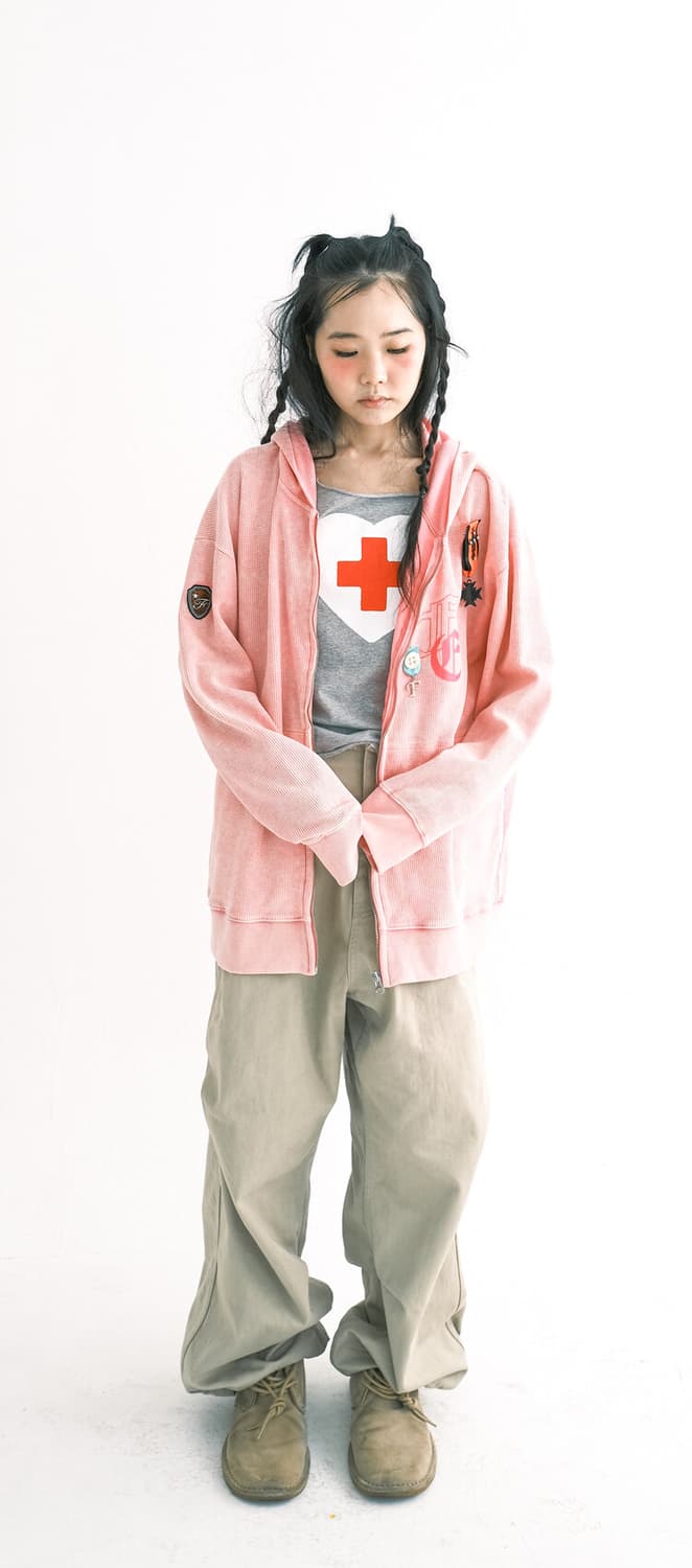 color washing waffle zip-up (neon pink) 상품이미지1