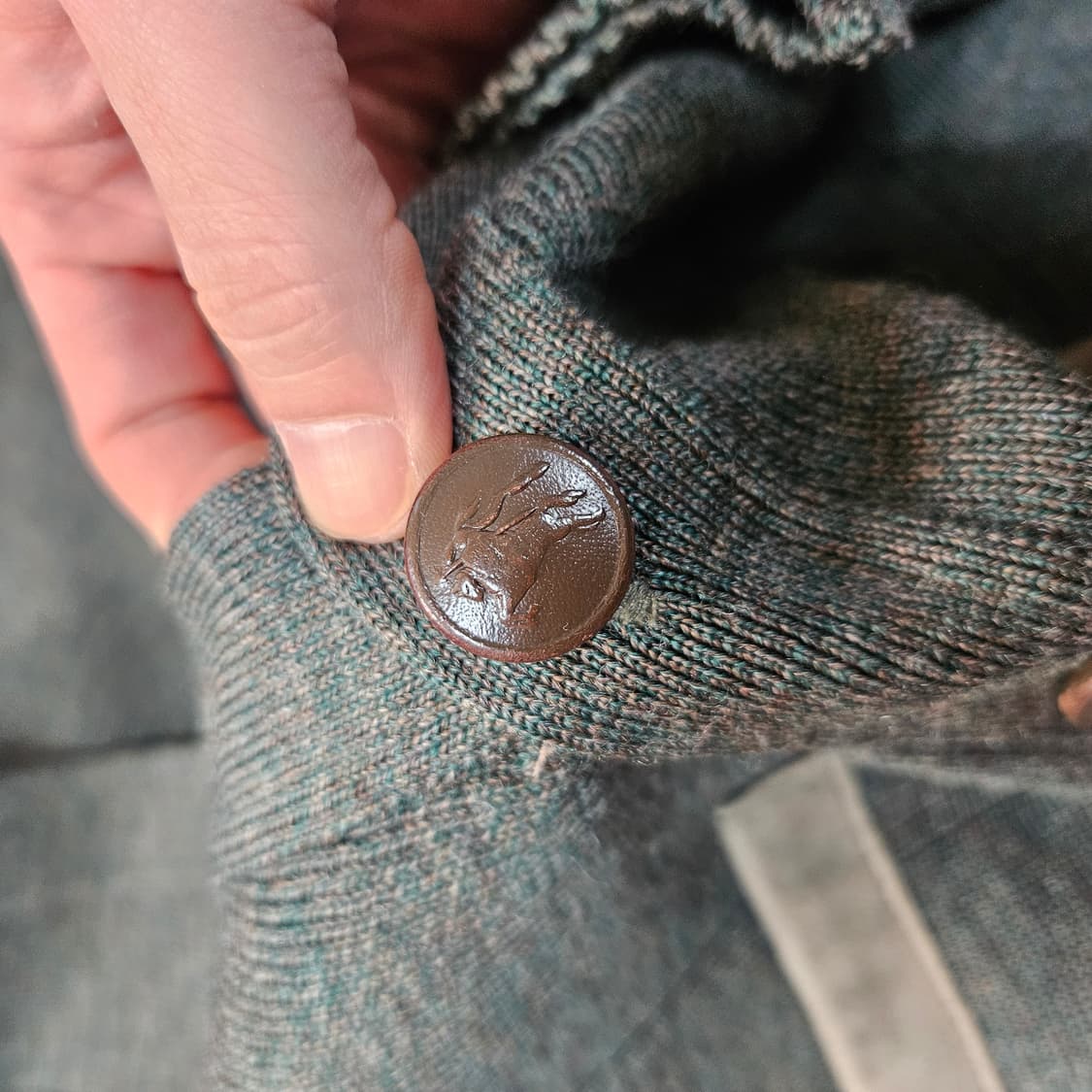 버버리 80's 코만도 울 카키 가죽 패치 블럭 가디건 자켓  상품이미지6