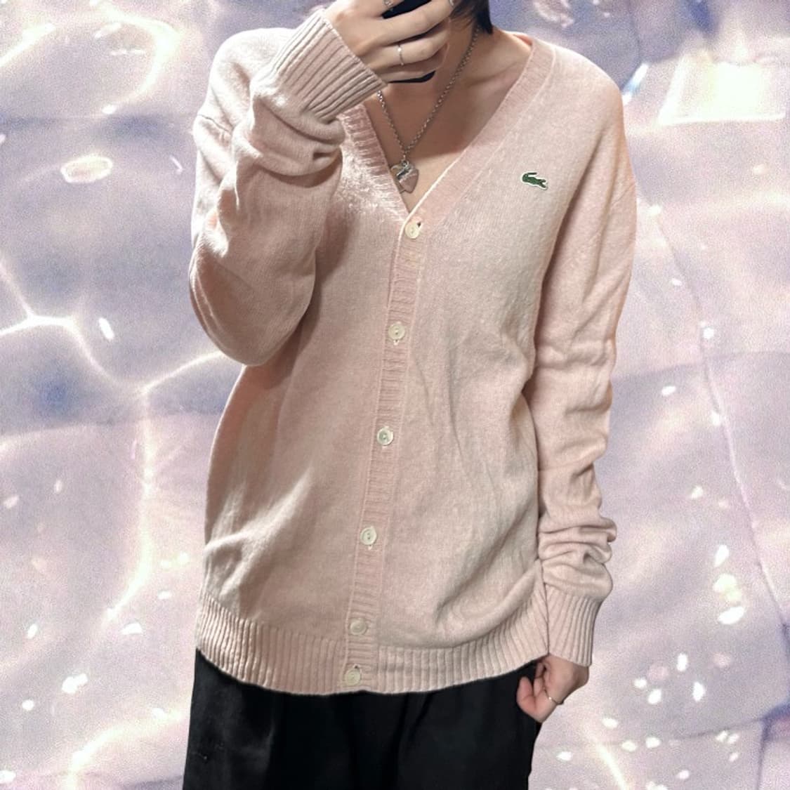 라코스테 일본판 브이넥 울 니트 가디건 베이비 핑크 연핑크    상품이미지2