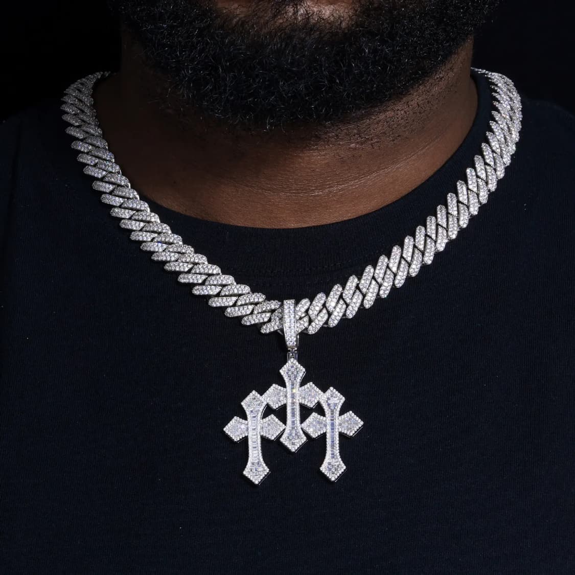 Oceanora 커스텀 모이사나이트 쓰리 크로스 펜던트 S925 상품이미지4