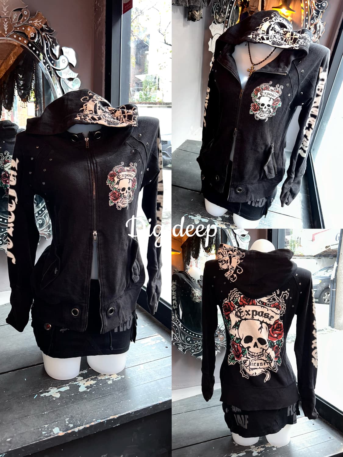 DIG DEEP 디그딥 해골프린팅 소매셔링 후드집업 펑크y2k갸루 상품이미지6