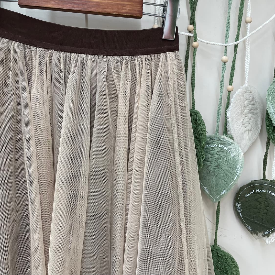 쉬폰 풀밴딩 브라운 샤 미디 스커트 상품이미지2