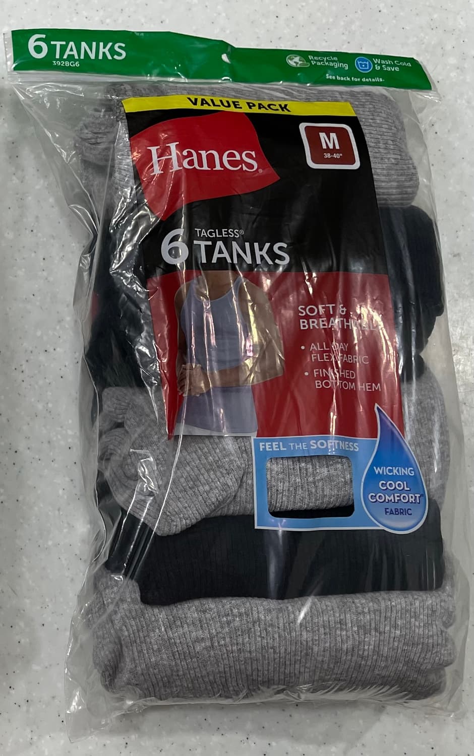헤인즈(Hanes) 탱크탑 나시 슬리브리스 6ea 블랙/그레이 M 상품이미지1