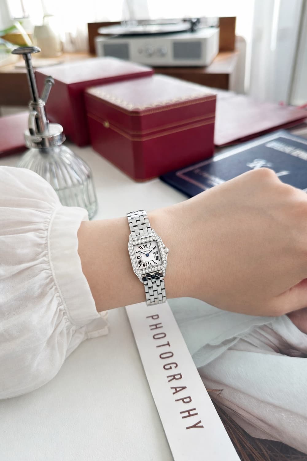 까르띠에 여자 산토스 드모아젤 스몰 다이아몬드 시계 풀박스 상품이미지4