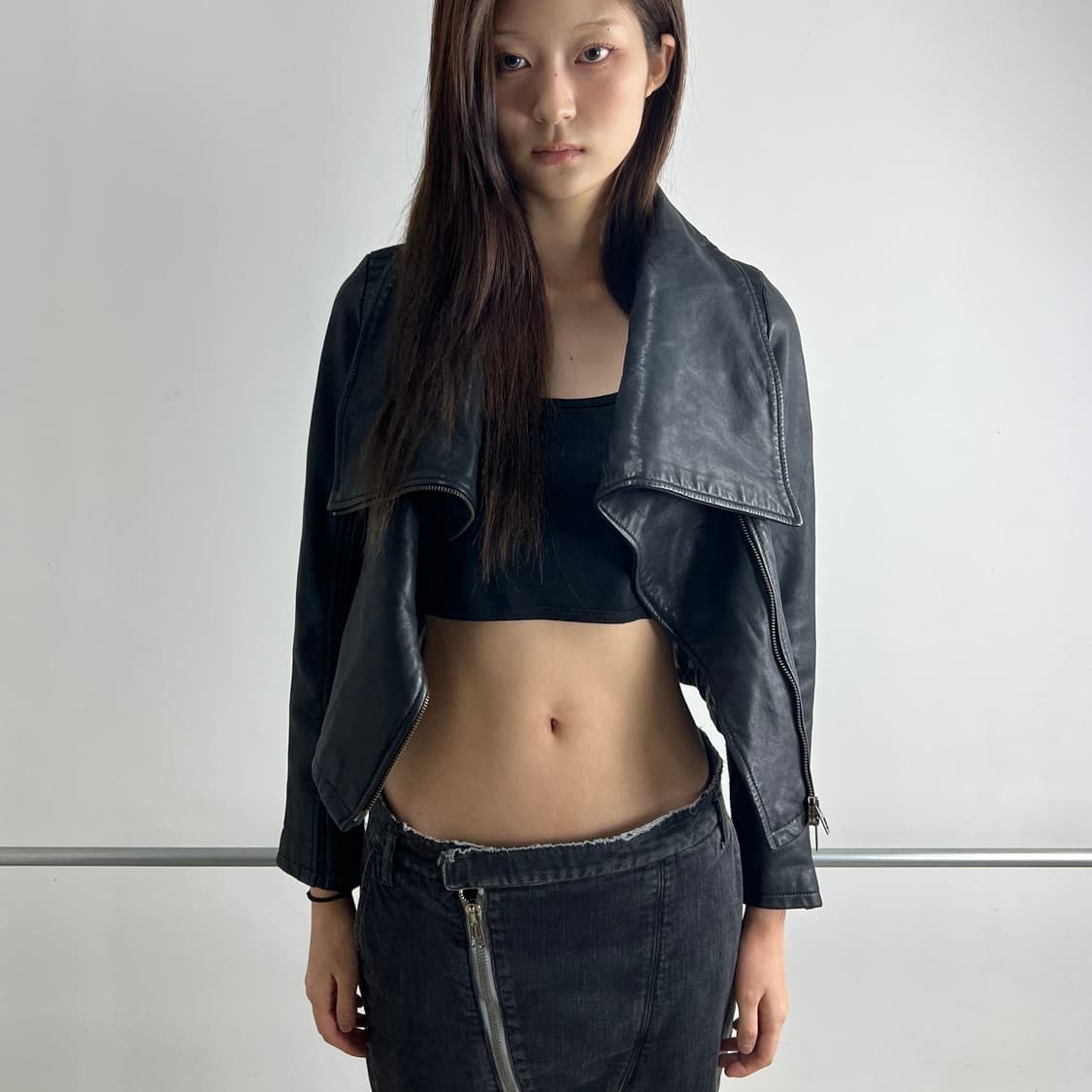 스파이럴걸 하이넥 고트 레더 자켓 상품이미지6