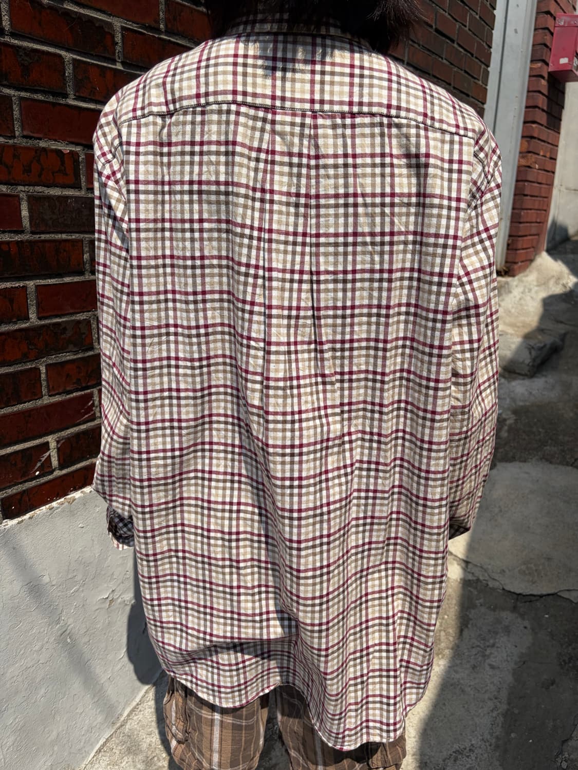 Eddie Bauer 베이지 버건디 체크 셔츠 상품이미지4