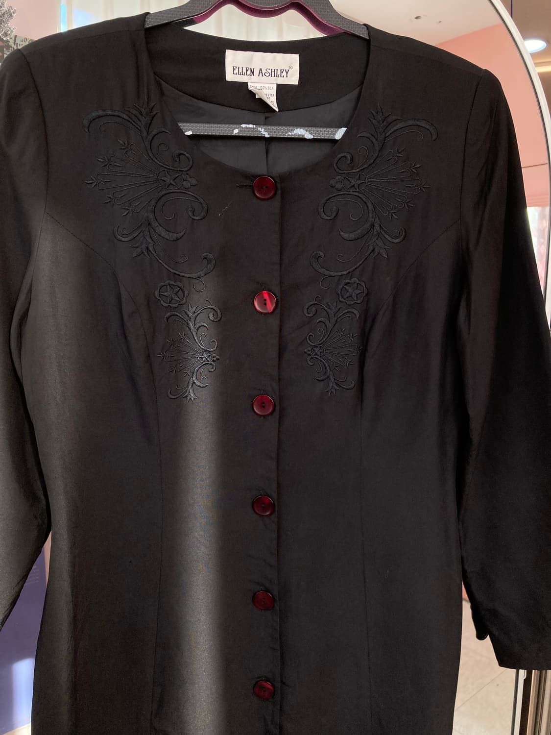 실크 100% 자수 패턴 미디 원피스 상품이미지2