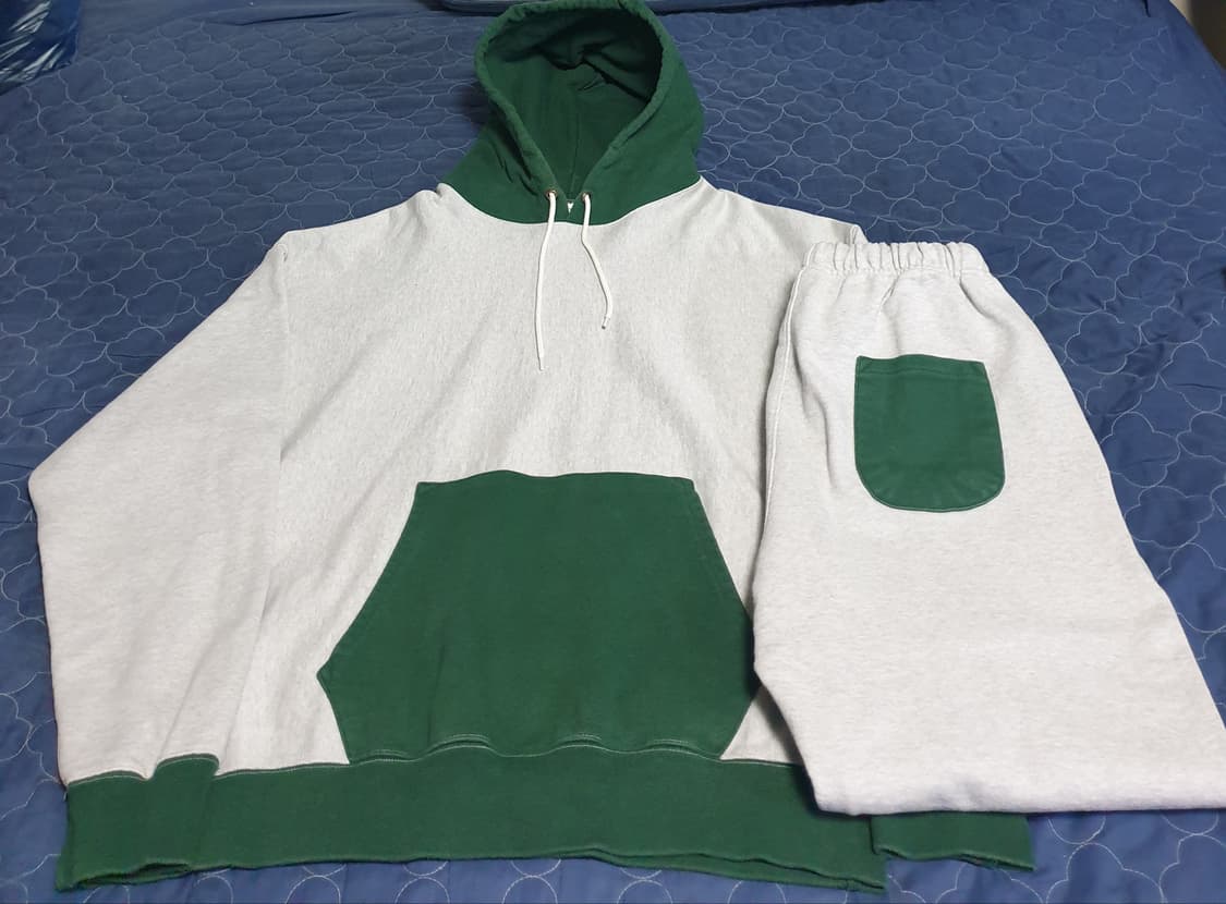 아웃스탠딩 혜비코튼 배색 스웨트 셋업 크림&그린 (XL) 상품이미지1