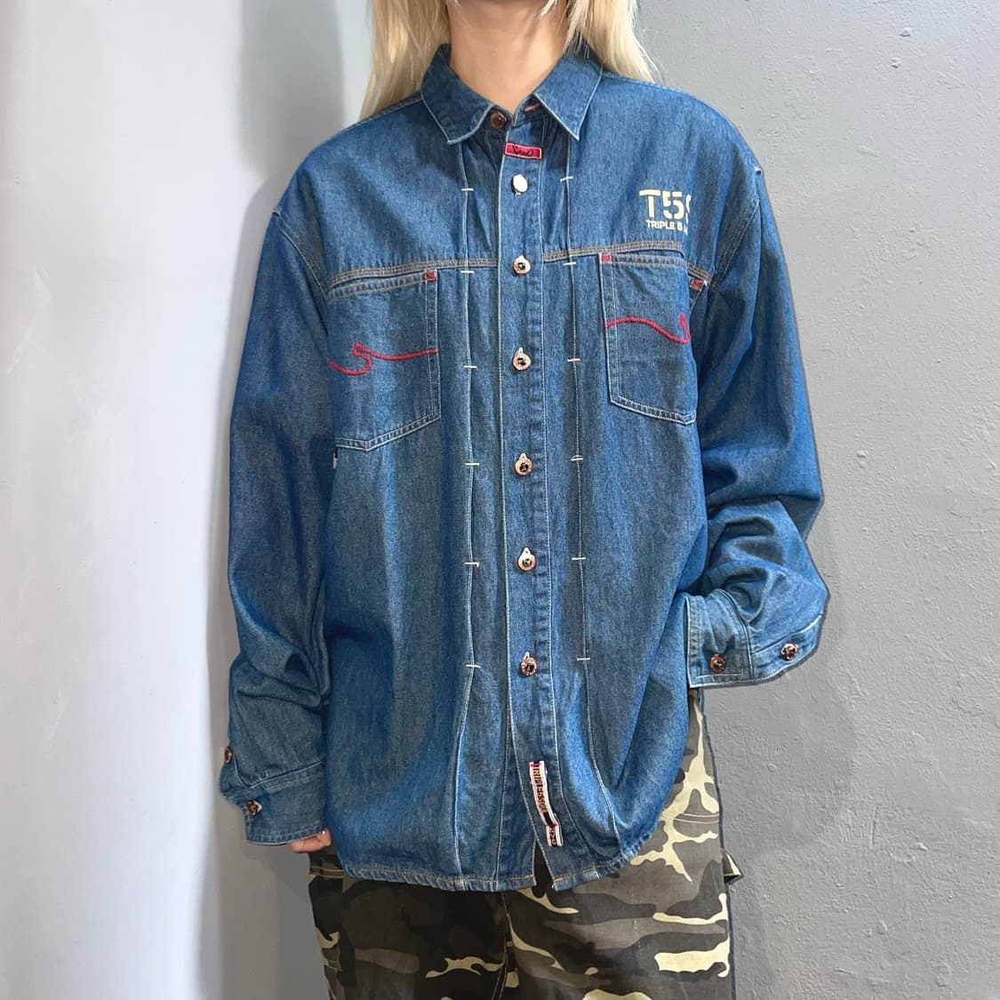1990s 555SOUL USA 데님 셔츠 상품이미지1