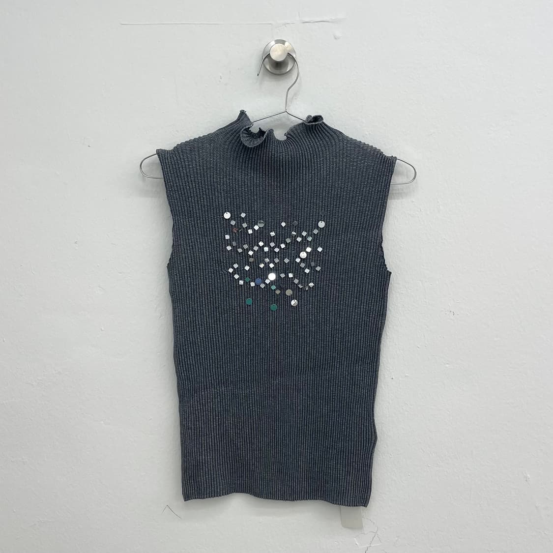  Specchio glitter sequin ribbed neck top 상품이미지1