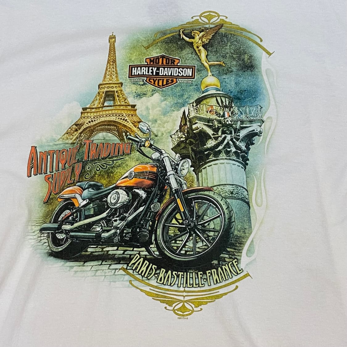 미국 빈티지 할리데이비슨 파리 프린팅 레어 반팔티 흰티셔츠 상품이미지3
