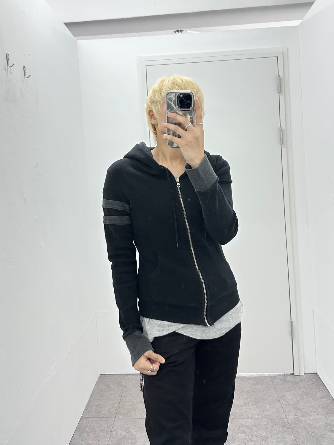 Vintage side stripe slim double hoodie 상품이미지4