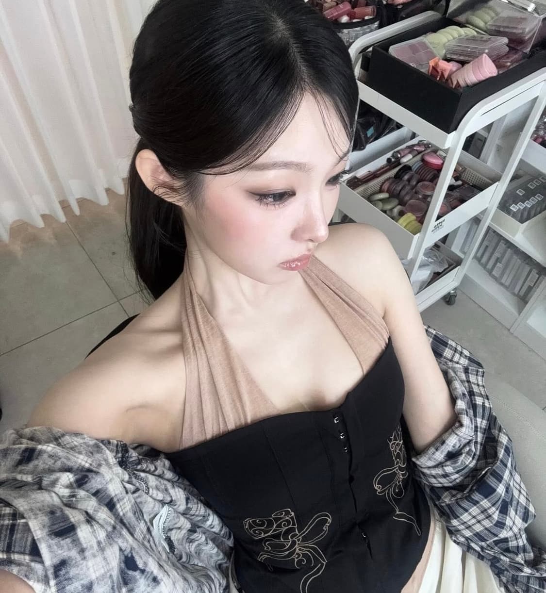 Farm Corset Halter Top Black/Skin코르셋홀터넥 상품이미지1