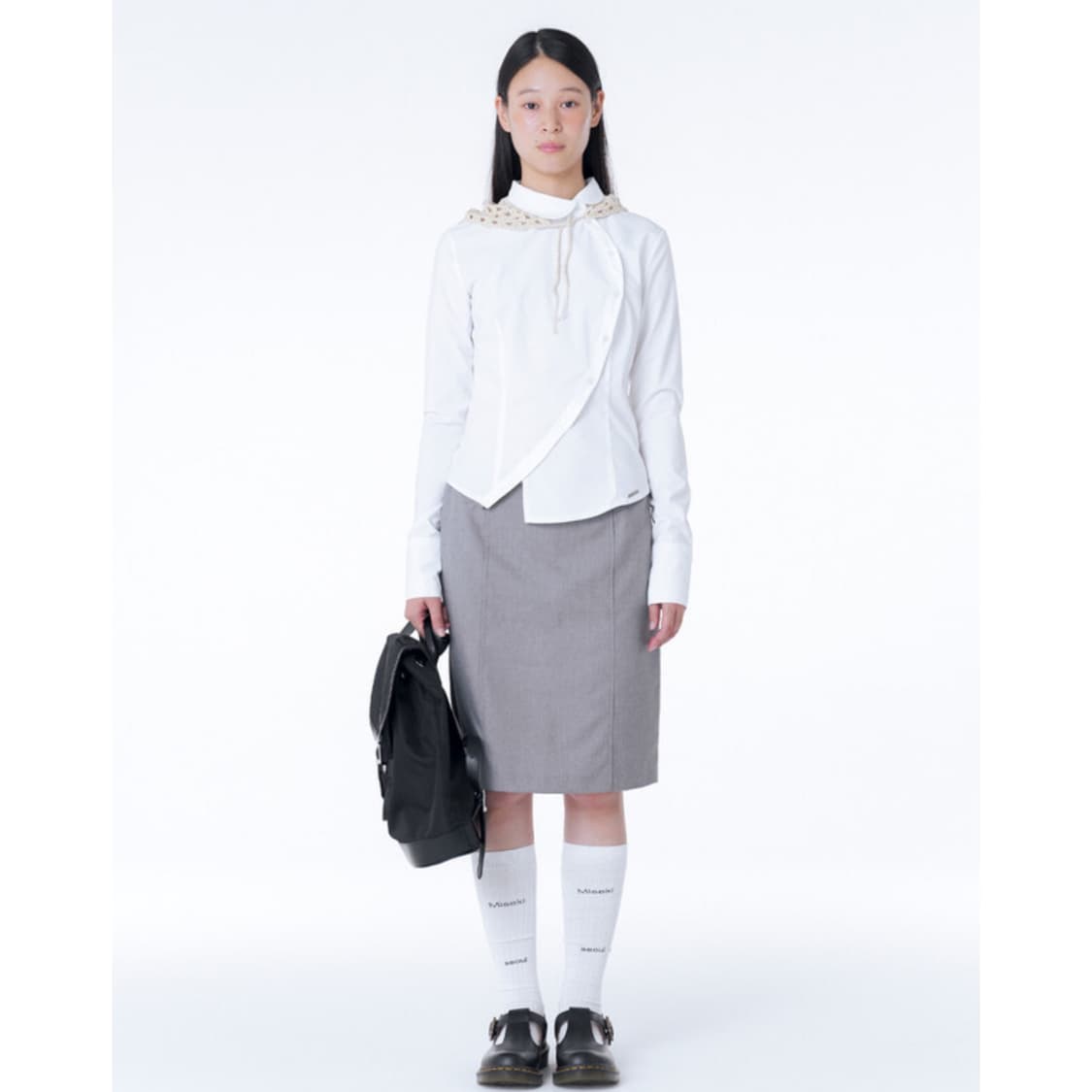 [2] 미세키서울 버튼 셔츠 화이트 블라우스 언발란스 상품이미지4