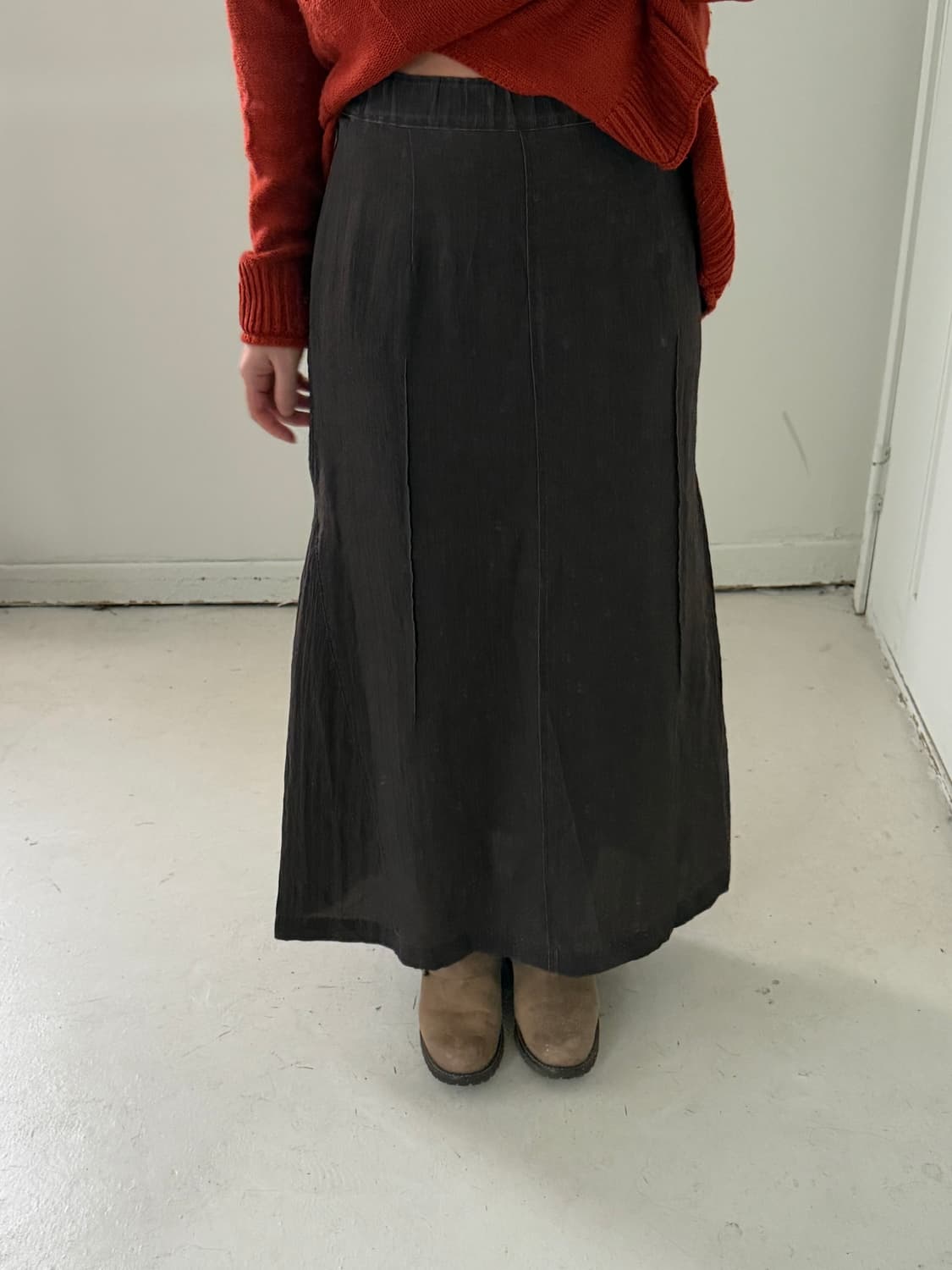 일본빈티지 브라운 글로시 롱스커트 상품이미지1