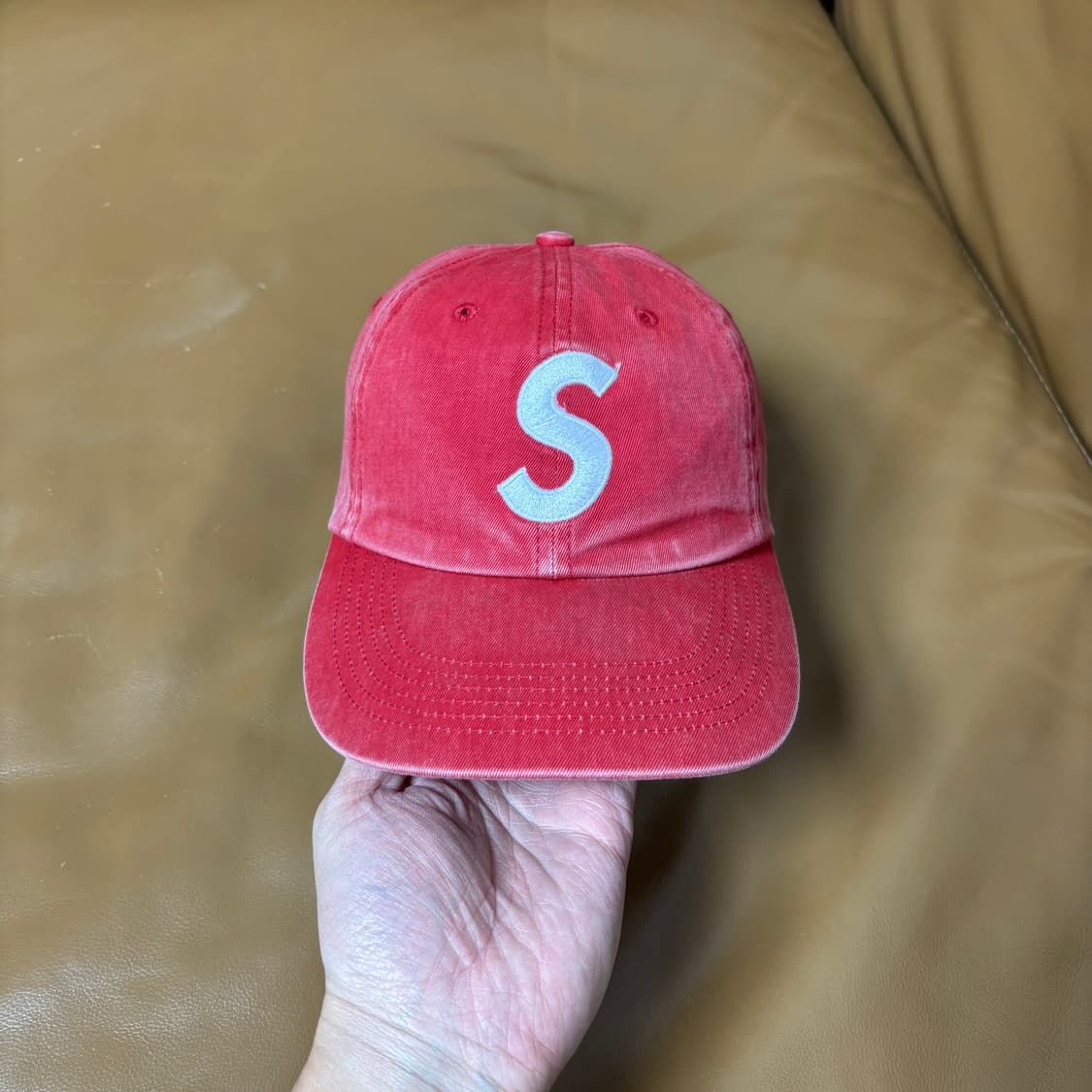 Supreme 슈프림 피그먼트 워시드 레드 S로고 6패널 볼캡 모자 상품이미지2