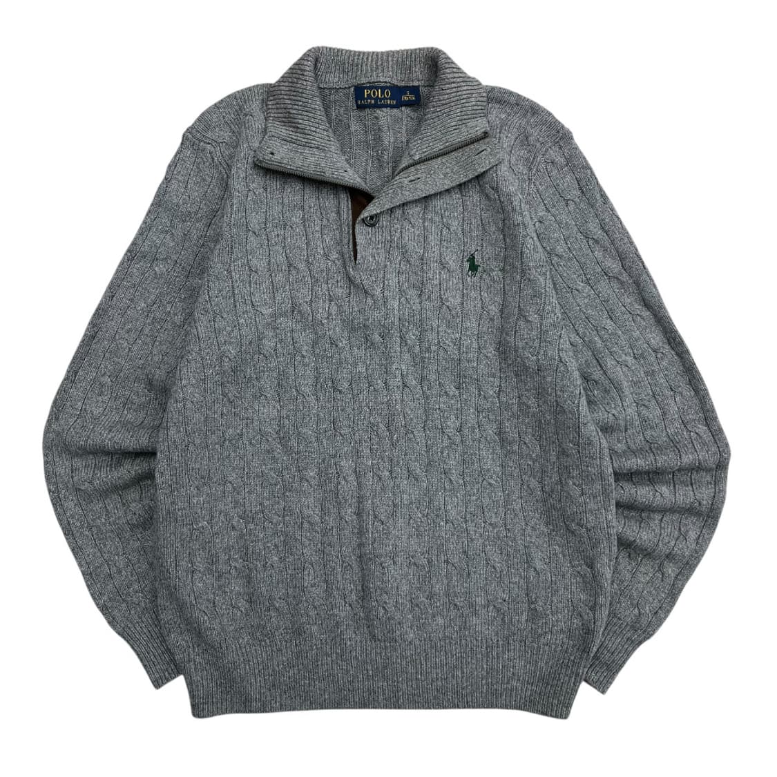 폴로 랄프로렌 딥그린포니 그레이 꽈배기 버튼 니트 S 상품이미지3