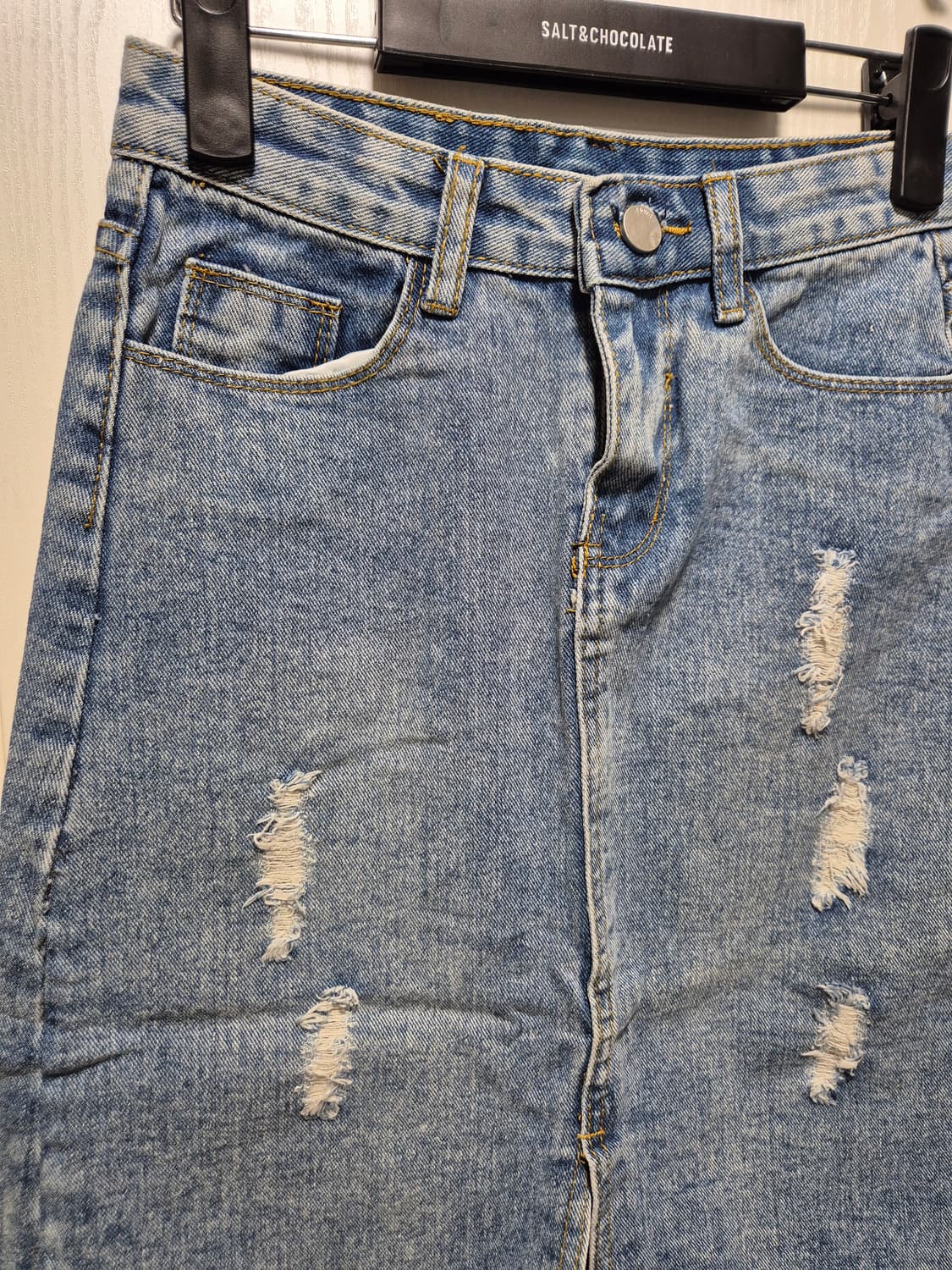 (새상품)vtg 데미지 데님 스커트 청치마 연청 상품이미지2