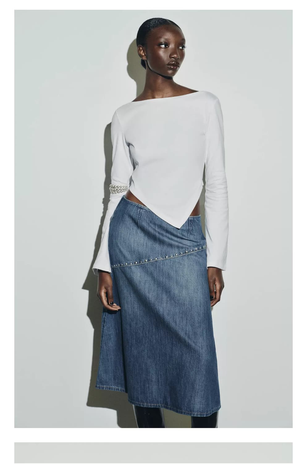 새상품 자라 언밸런스 보트넥 티셔츠 m 네이비 상품이미지1