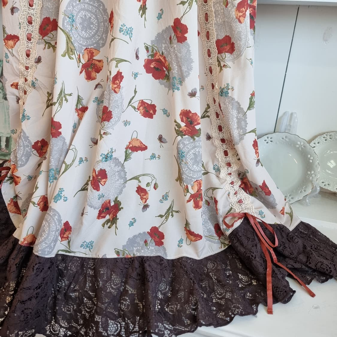 axes femme(엑시즈 팜) 플라워 레이스 배색 롱 스커트 상품이미지2