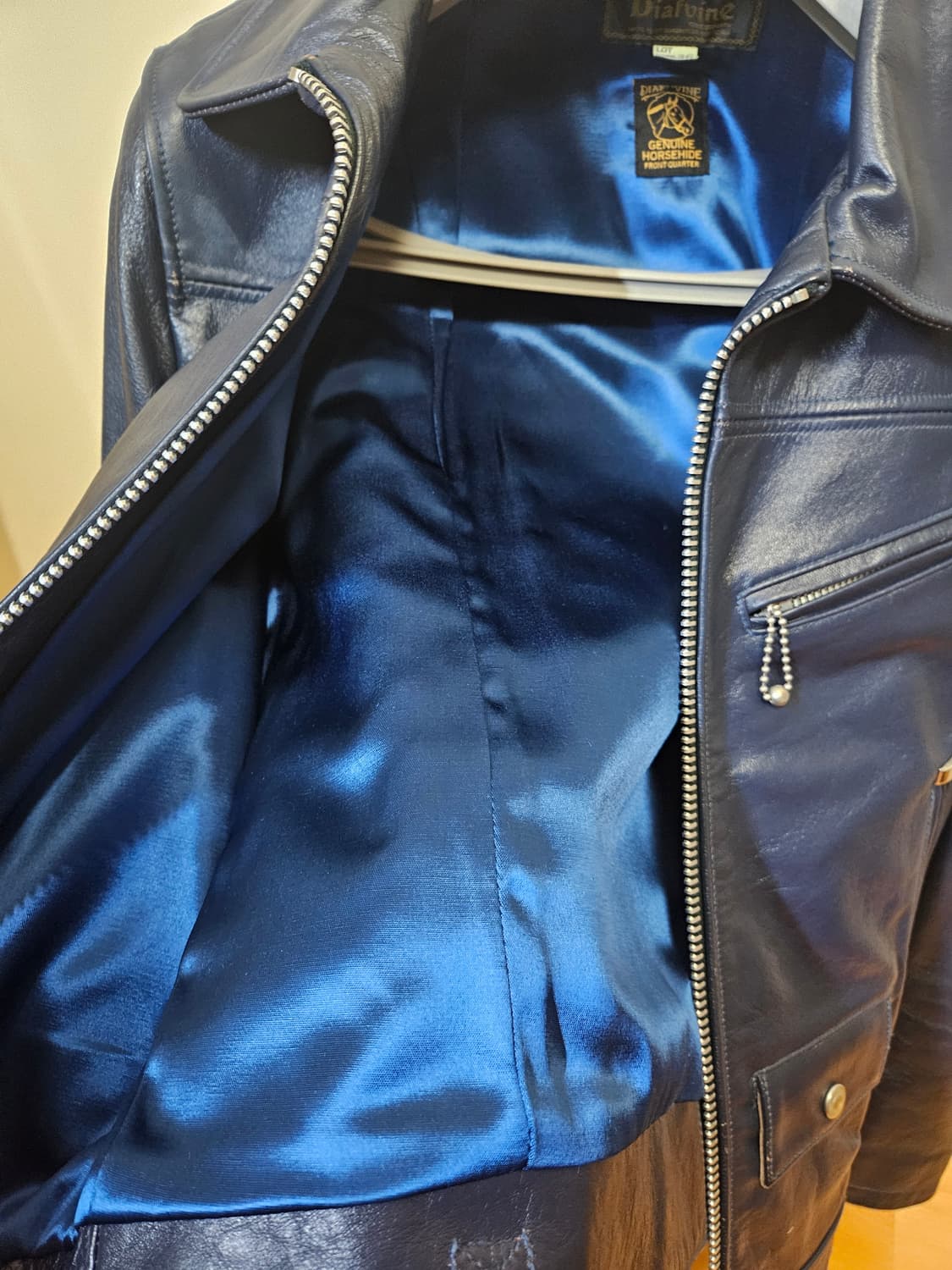 95 M) 디아프바인 로저 홀스하이드 딥 블루 말가죽 레더자켓 상품이미지6