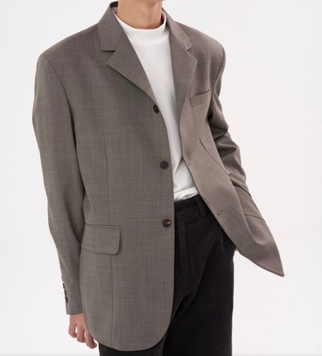 [L] STU office 브라운그레이 3버튼 블레이져 상품이미지1