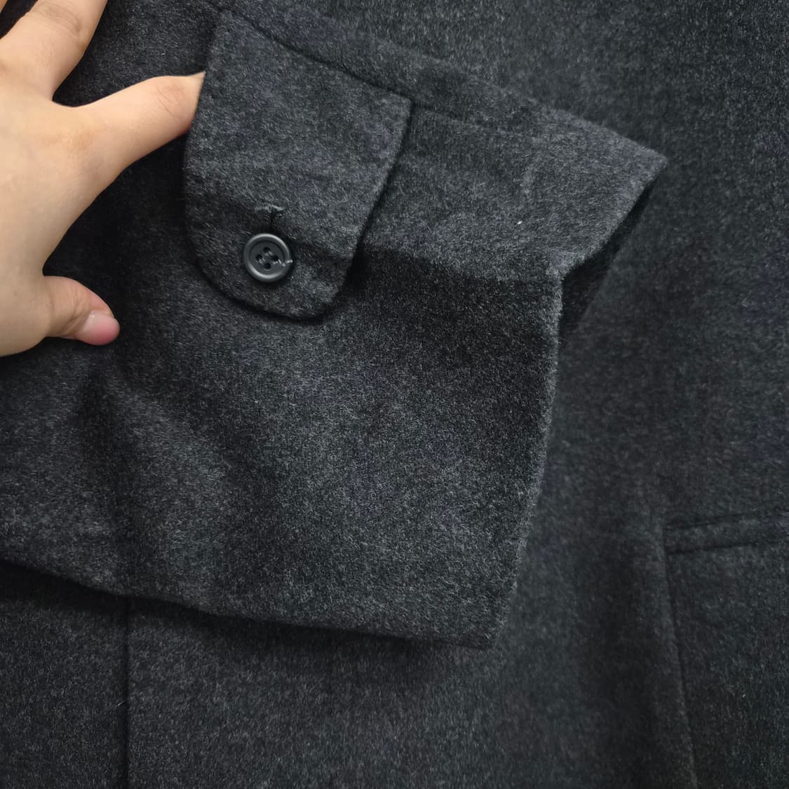 캐시미어 100% 기본 블랙 미디코트 남녀공용 L 상품이미지3