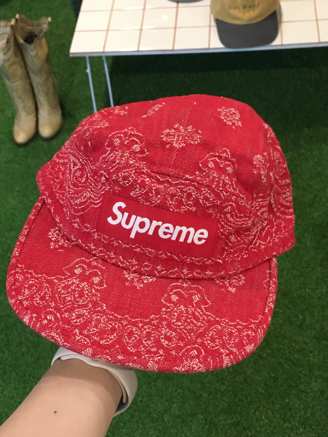 Supreme 반다나 자카드 데님 캡프캡 레드 상품이미지5