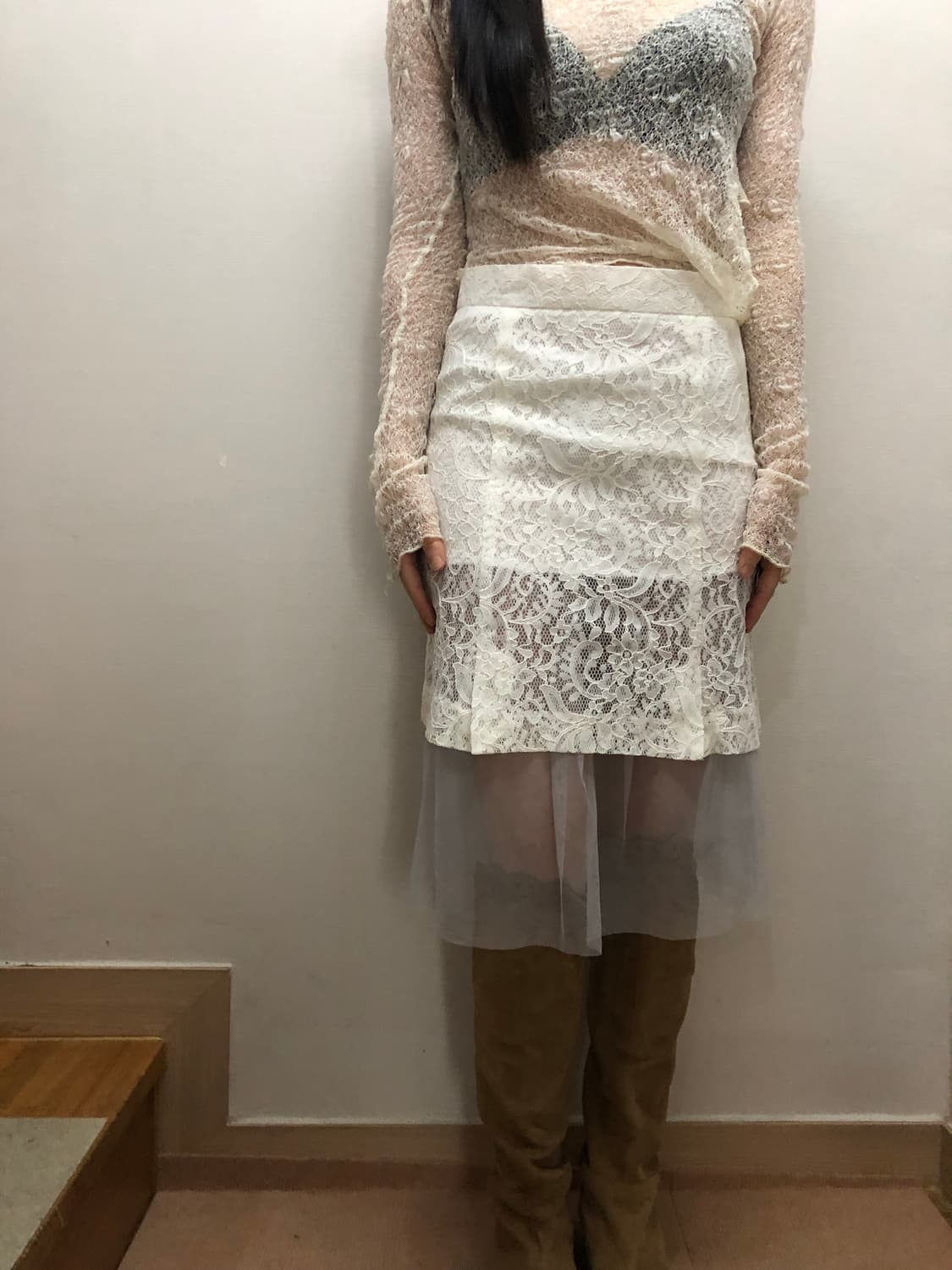 빈티지 화이트 레이스 프릴 스커트 상품이미지6