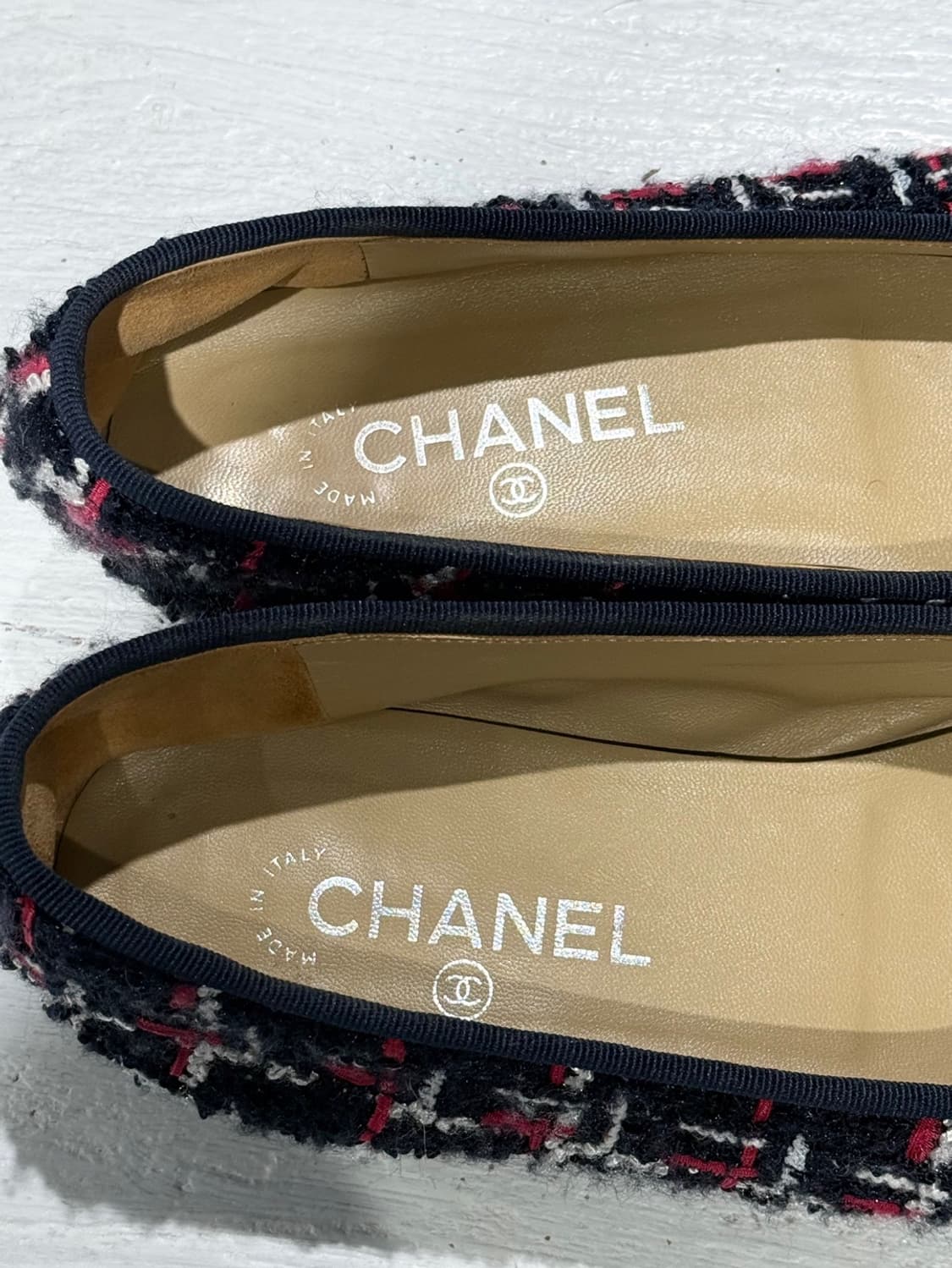 샤넬 블랙 레드 트위드 발레리나 플랫 슈즈 상품이미지7