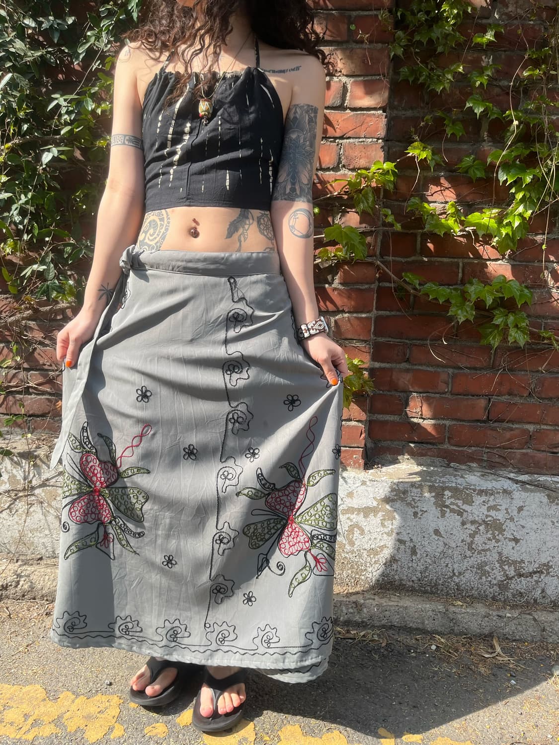 에스닉 페이즐리 자수 랩 스커트 상품이미지7