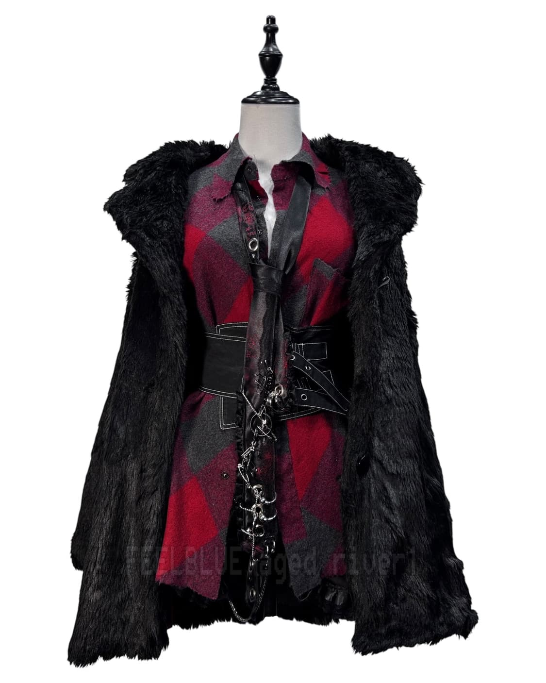 Tartan& Waist Corset& Fur Jacket 3pcs  상품이미지10