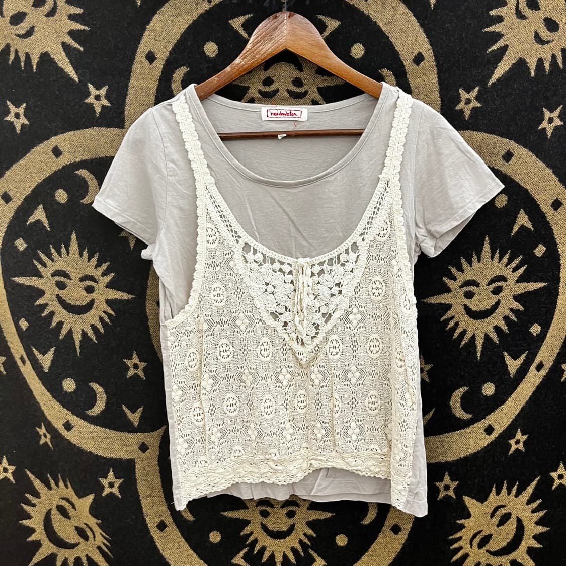 빈티지 란제리코어 페미닌 레이스 레이어드 반팔티 K0107 상품이미지3