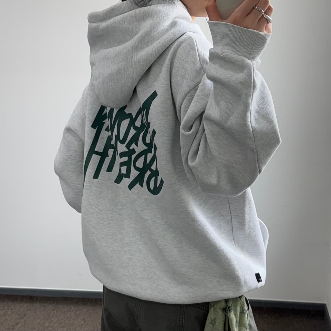 Brown Breath 브라운브레스 그린 로고 멜란지 후드티 상품이미지2