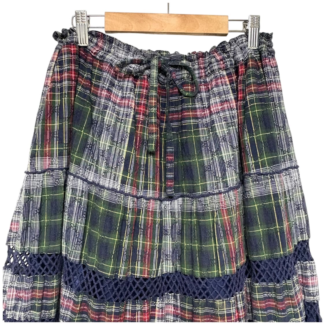 3516 네이비 체크 레이스 맥시 캉캉 롱스커트 상품이미지2
