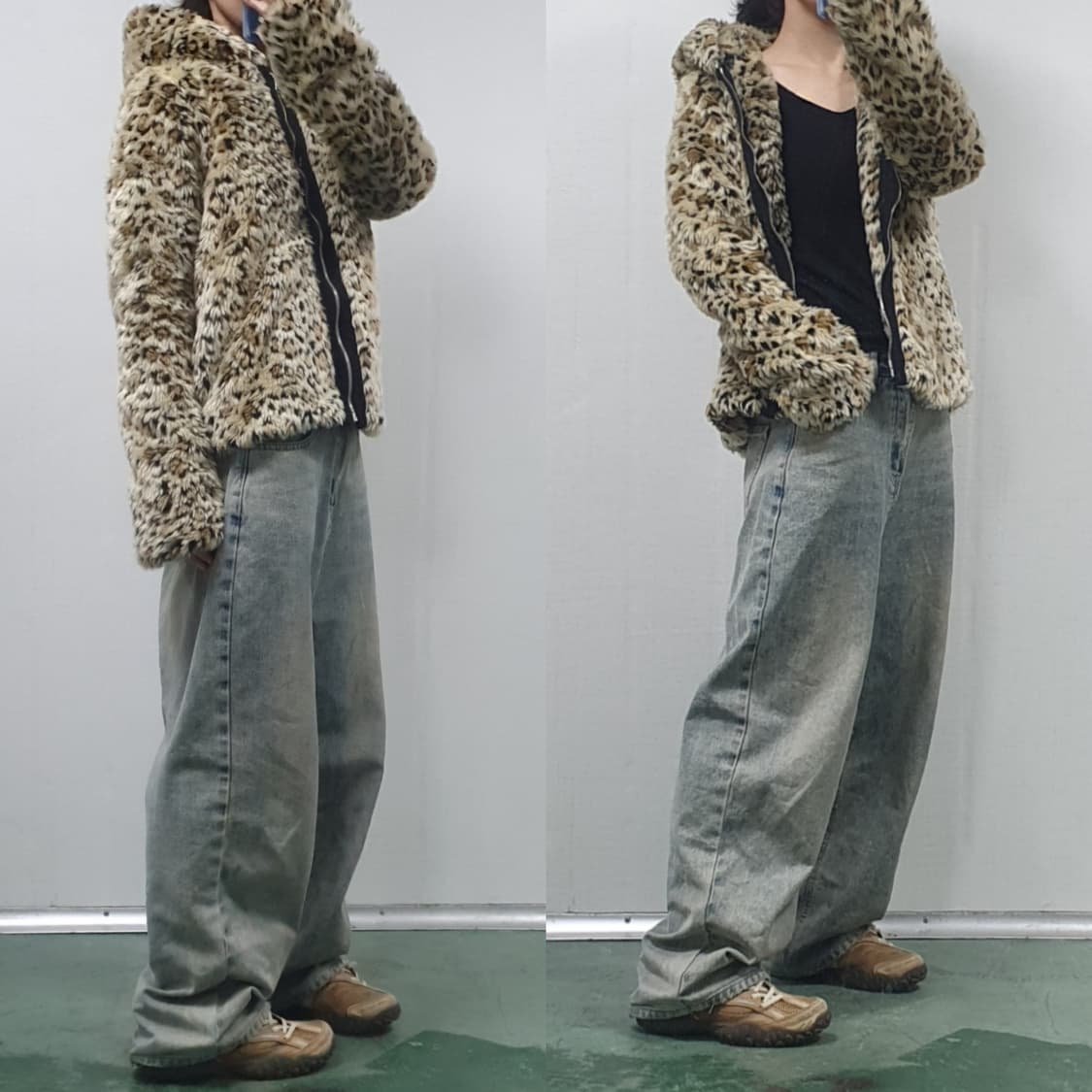 레오파드 후드 퍼 숏 점퍼 상품이미지7