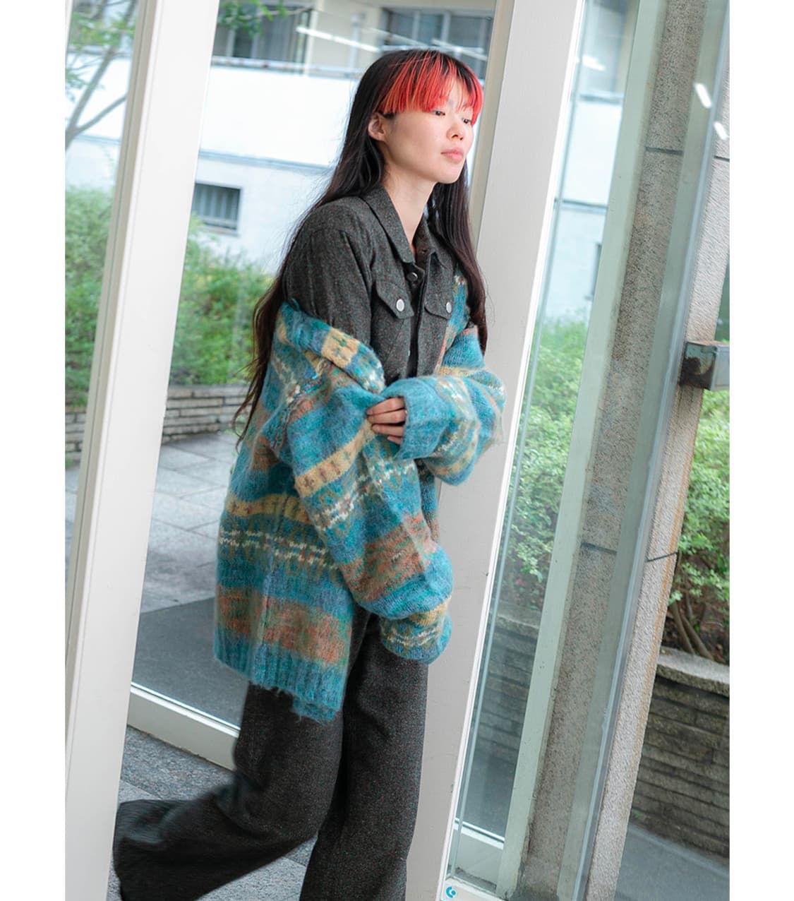 퍼버즈 블렌드 보더 모헤어 가디건 블루 상품이미지6