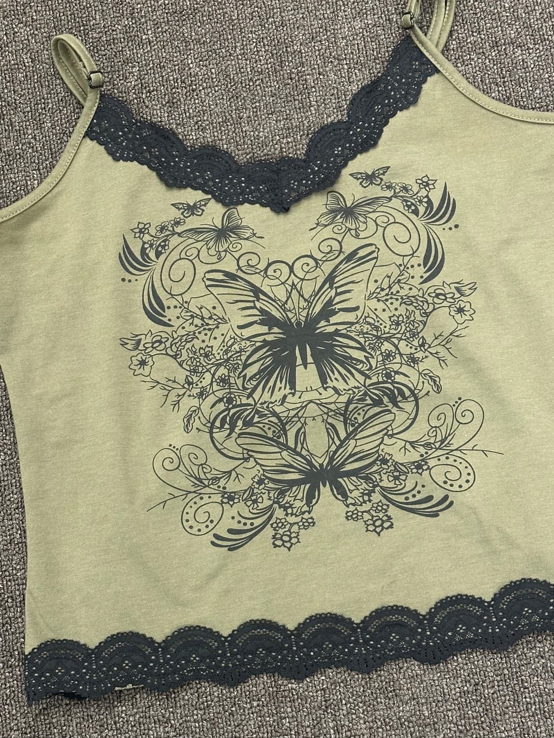 L)ROMWE 빈티지 여성 레이스 디테일 카키 나시 상품이미지2