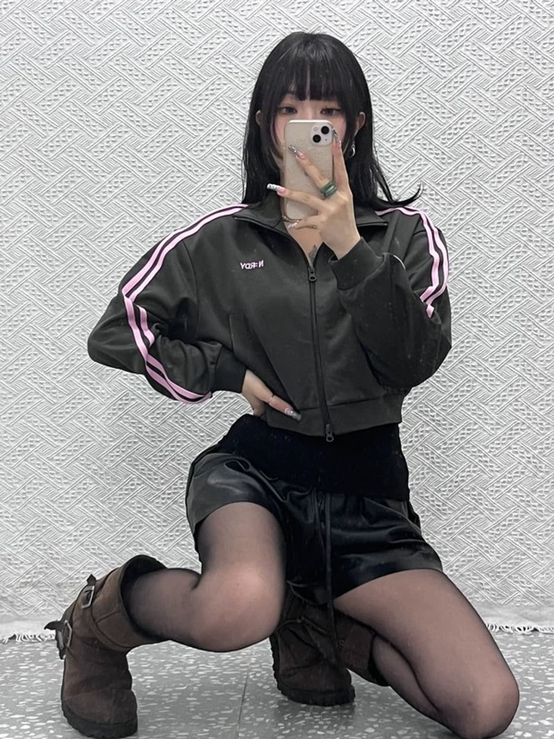 널디 우먼스 NY 딸기우유 핑크 크롭 져지 집업 XS C12629 상품이미지1